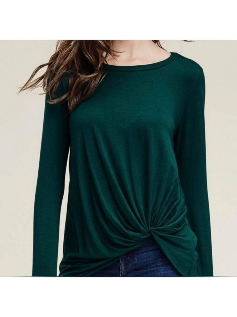 Viamor Green Knot Front Long Sleeve Shirt Size M